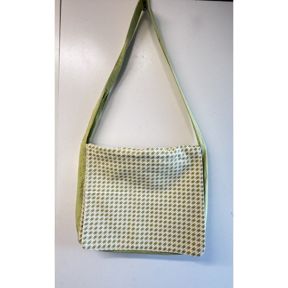 Handmade Green Houndstooth Tote Bag - Chartreuse Canvas Shoulder Crossbody Bag
